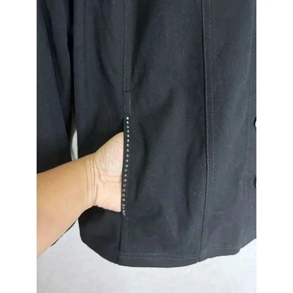 QUACKER FACTORY Black Jacket Rhinestones Button Front SZ 1X Goth Grunge Casual